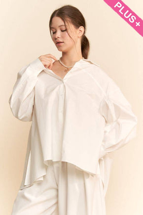 Plus Cream Blouse Long Sleeve Shirt