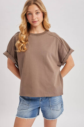 Mushroom Cotton Boxy Knit T Shirt