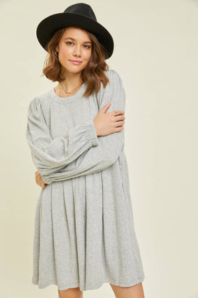 Plus Heather Grey Knit Babydoll Dress