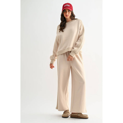 Beige Cable Knit Trim Bottoms