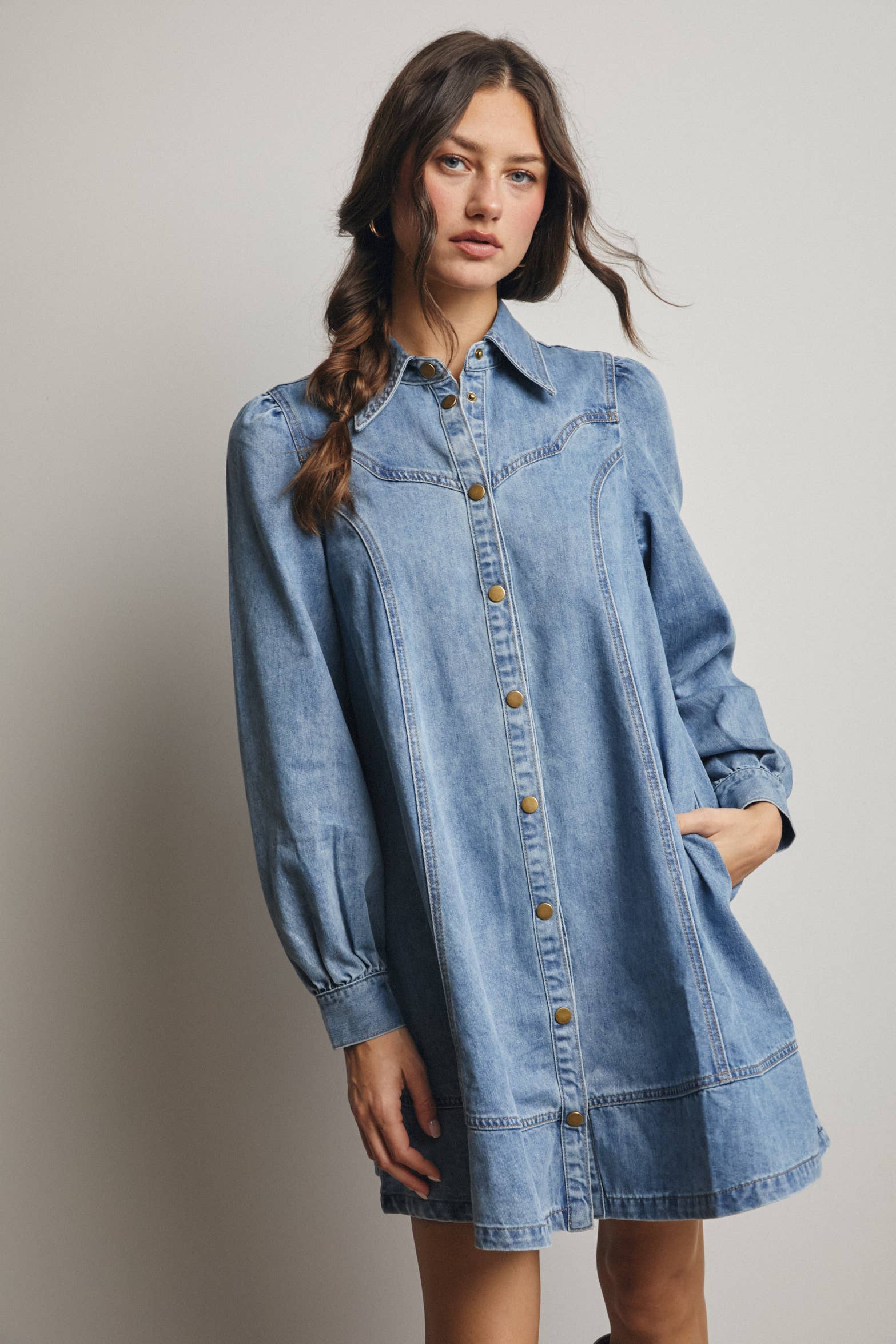 Sun Washed Blue Western Seam Denim Mini Dress