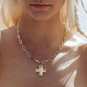 Gold Hammered Cross Necklace