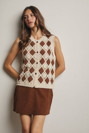 Black Crochet Diamond Pattern Vest