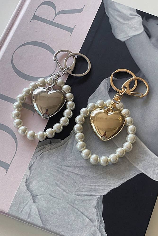 Silver Metallic Heart Charm Keychain