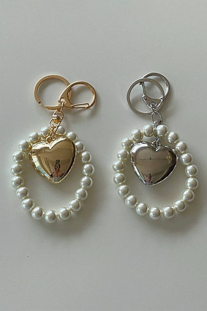 Silver Metallic Heart Charm Keychain