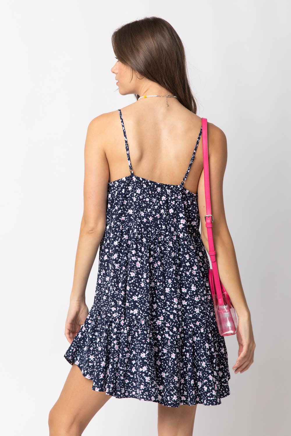 Navy Floral Babydoll Mini Dress