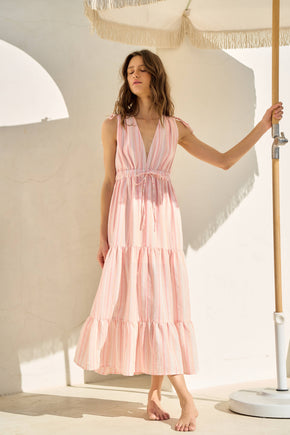 Striped Peach Tiered Maxi Dress