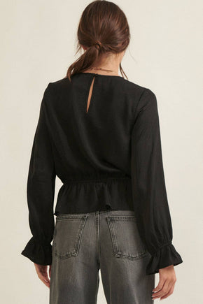 Black Lace Flared Hem Blouse