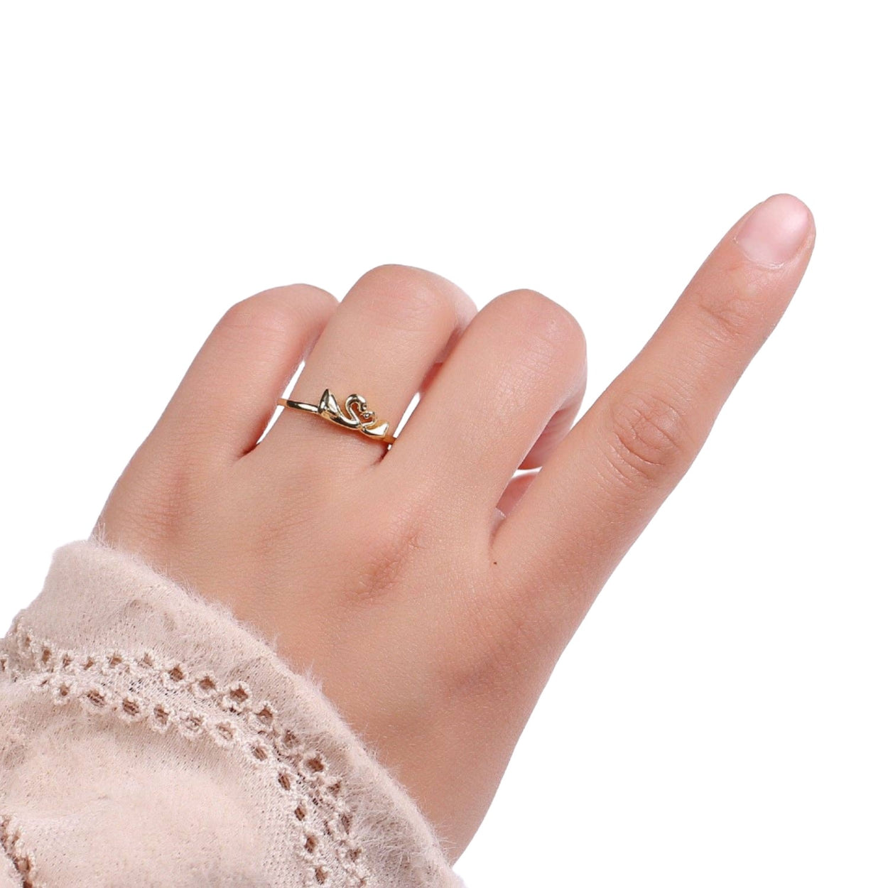 Dainty Gold Swan Adjustable Ring