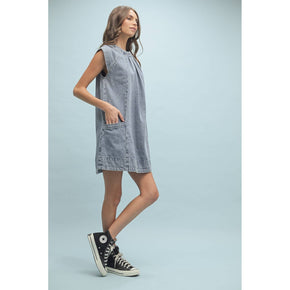 Denim Pleated Detail Mini Dress