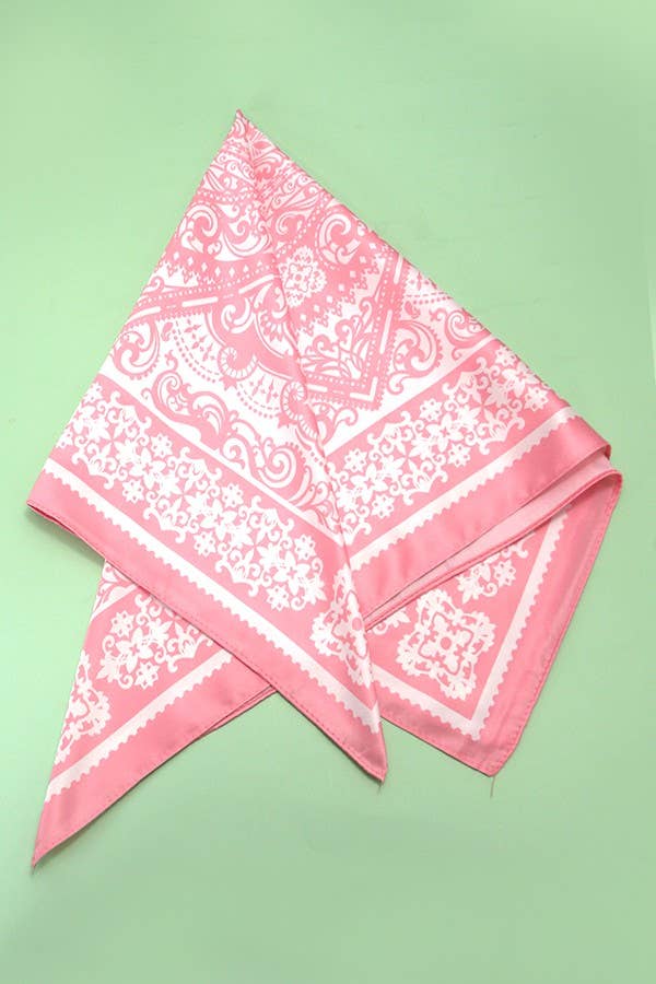 Pink Paisley Silky Feel Bandana Scarf