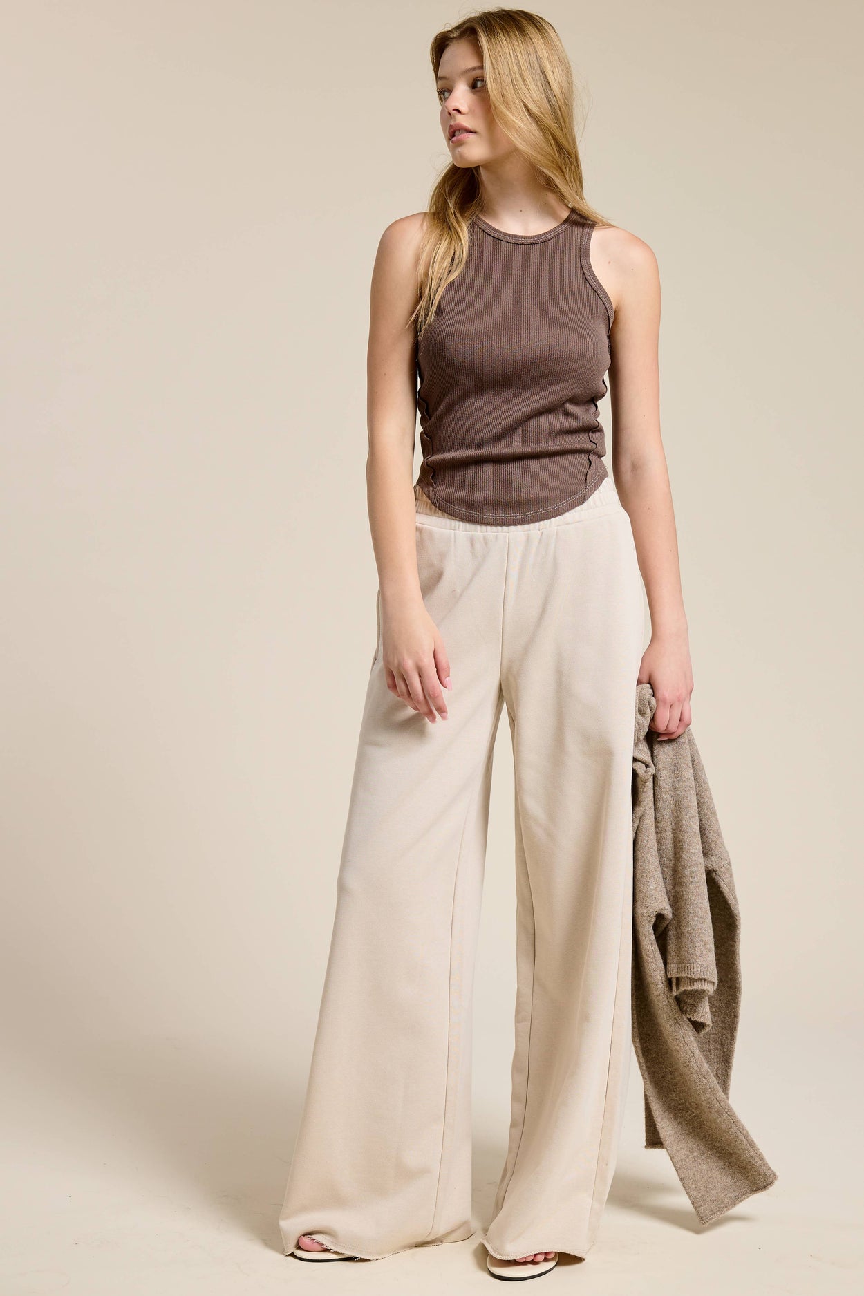Beige Wide Leg Sweatpants