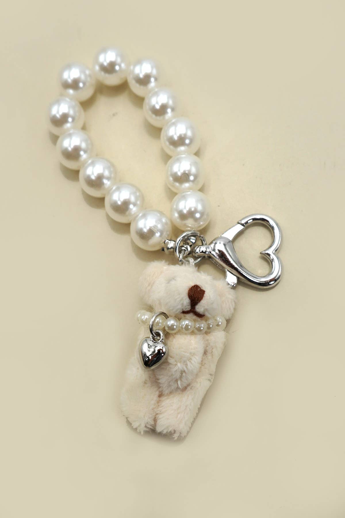 Tan Bear Pearl Bag Charm Keychain