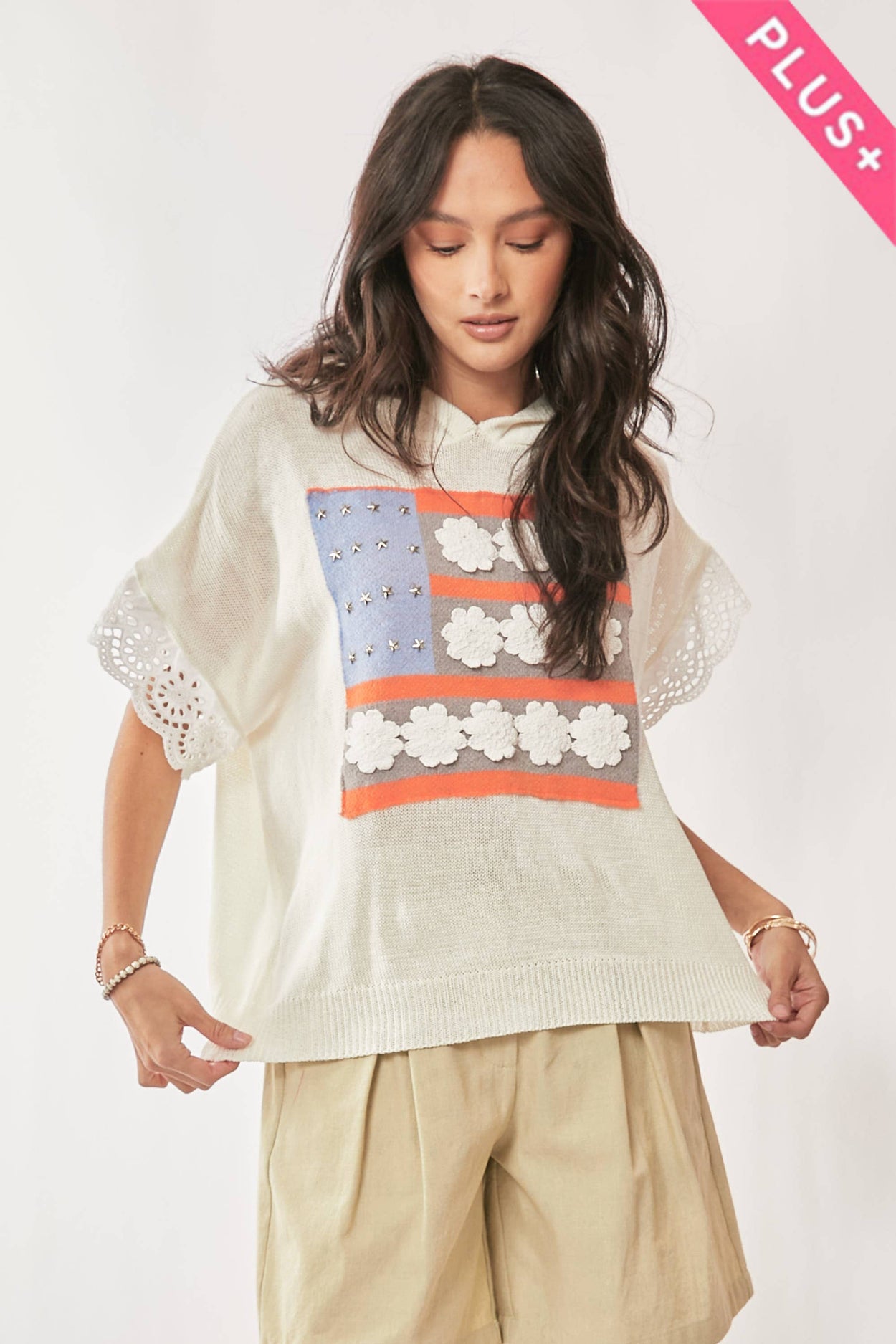 Plus American Flag Short Sleeve Top