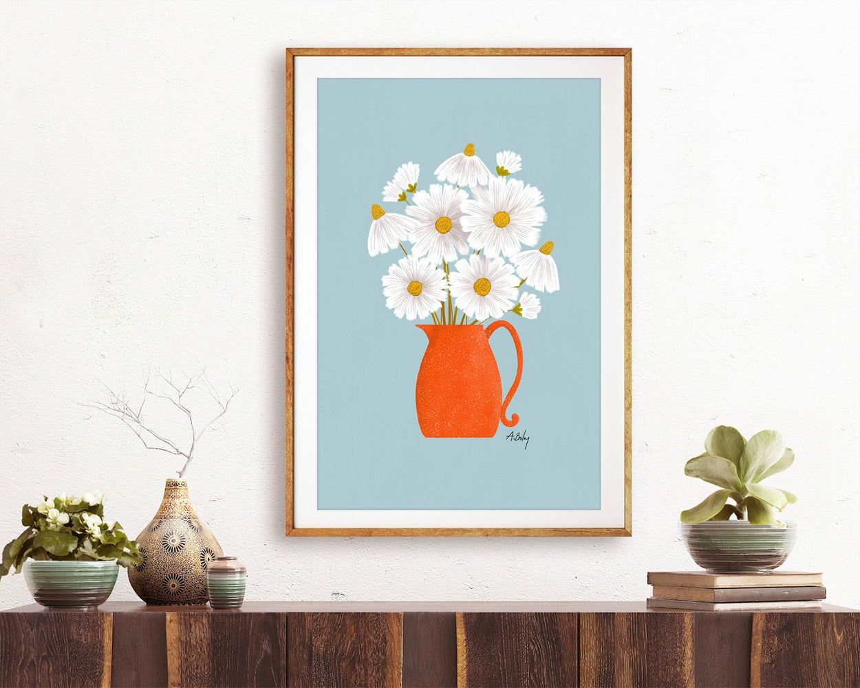 Daisies and Blue - Floral Illustration Print
