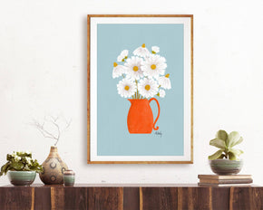 Daisies and Blue - Floral Illustration Print