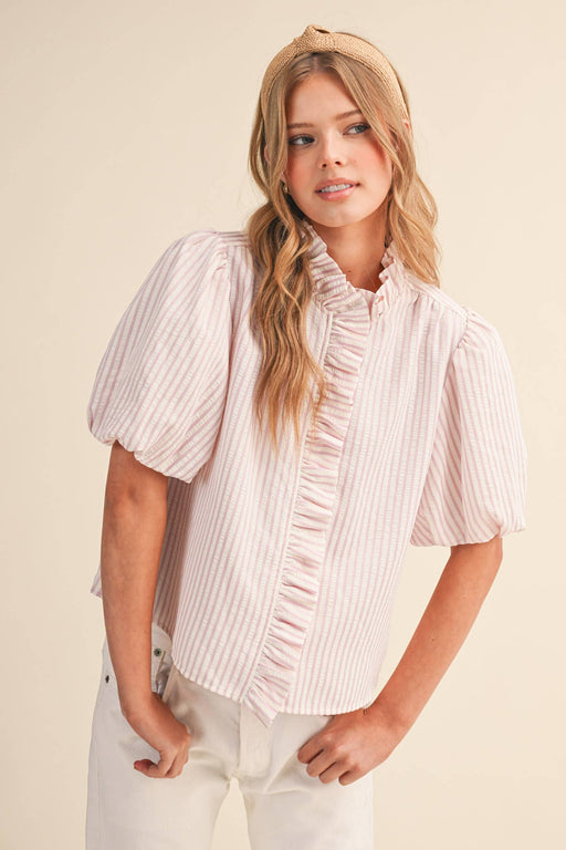 Sweet Pink Striped Button Down Top