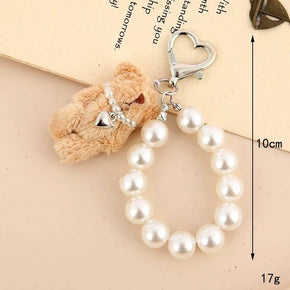 Tan Bear Pearl Bag Charm Keychain