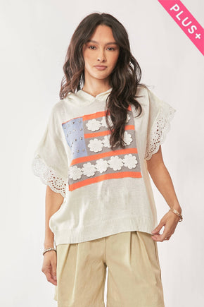 Plus American Flag Short Sleeve Top