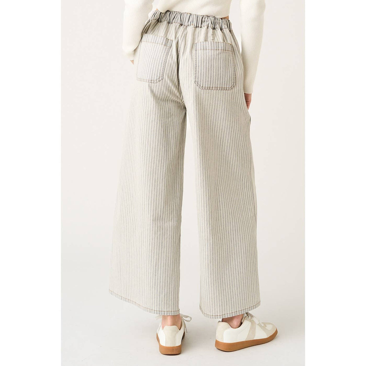 Washed Black Striped Elastic Pants