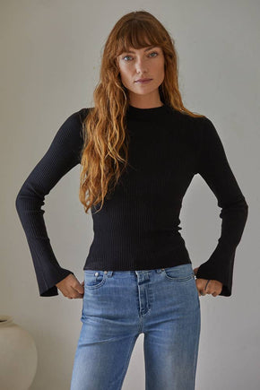 Ribbed Black Knit Top