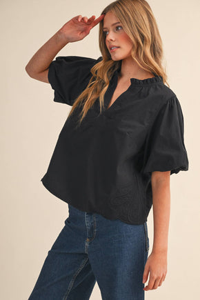 Black Bubble Sleeve Top