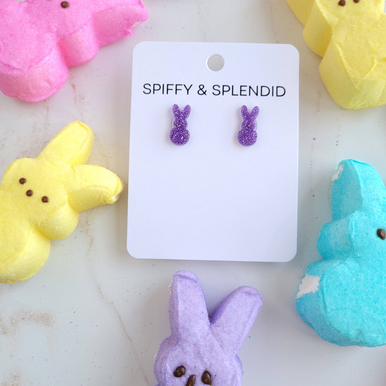 Purple Glitter Bunny Studs