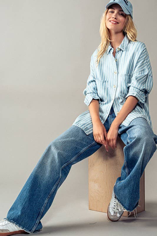 Casual Striped Button Down Collar Shirt