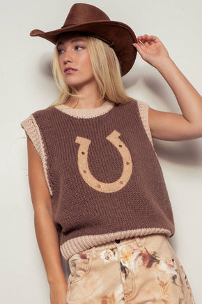 Neutral Western Horseshoe Sweater Vest
