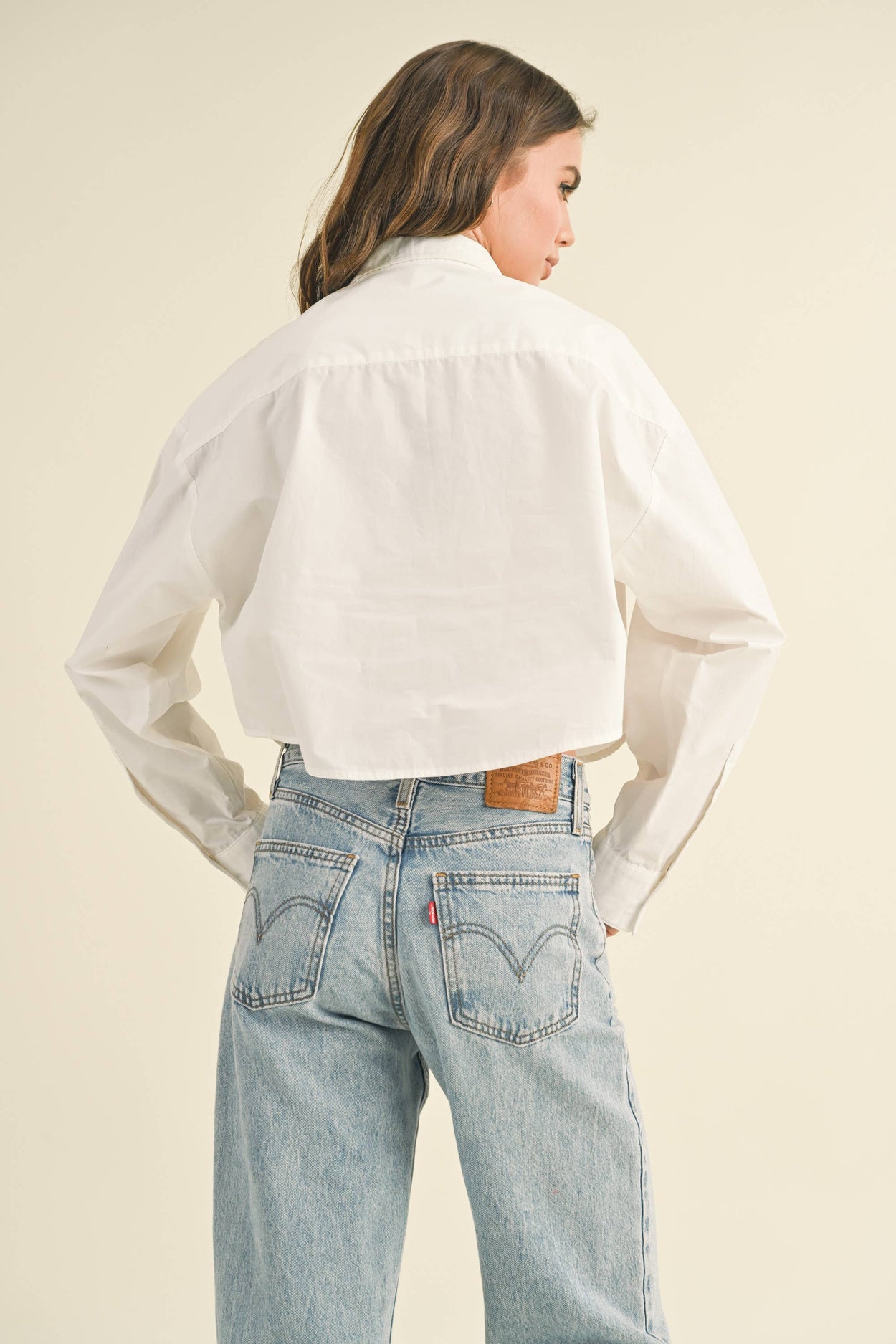 White Cropped Button Down Top
