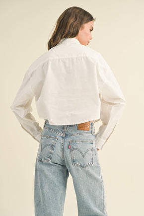 White Cropped Button Down Top