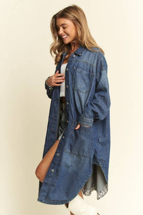 Plus Mid Length Button Sown Denim Jacket