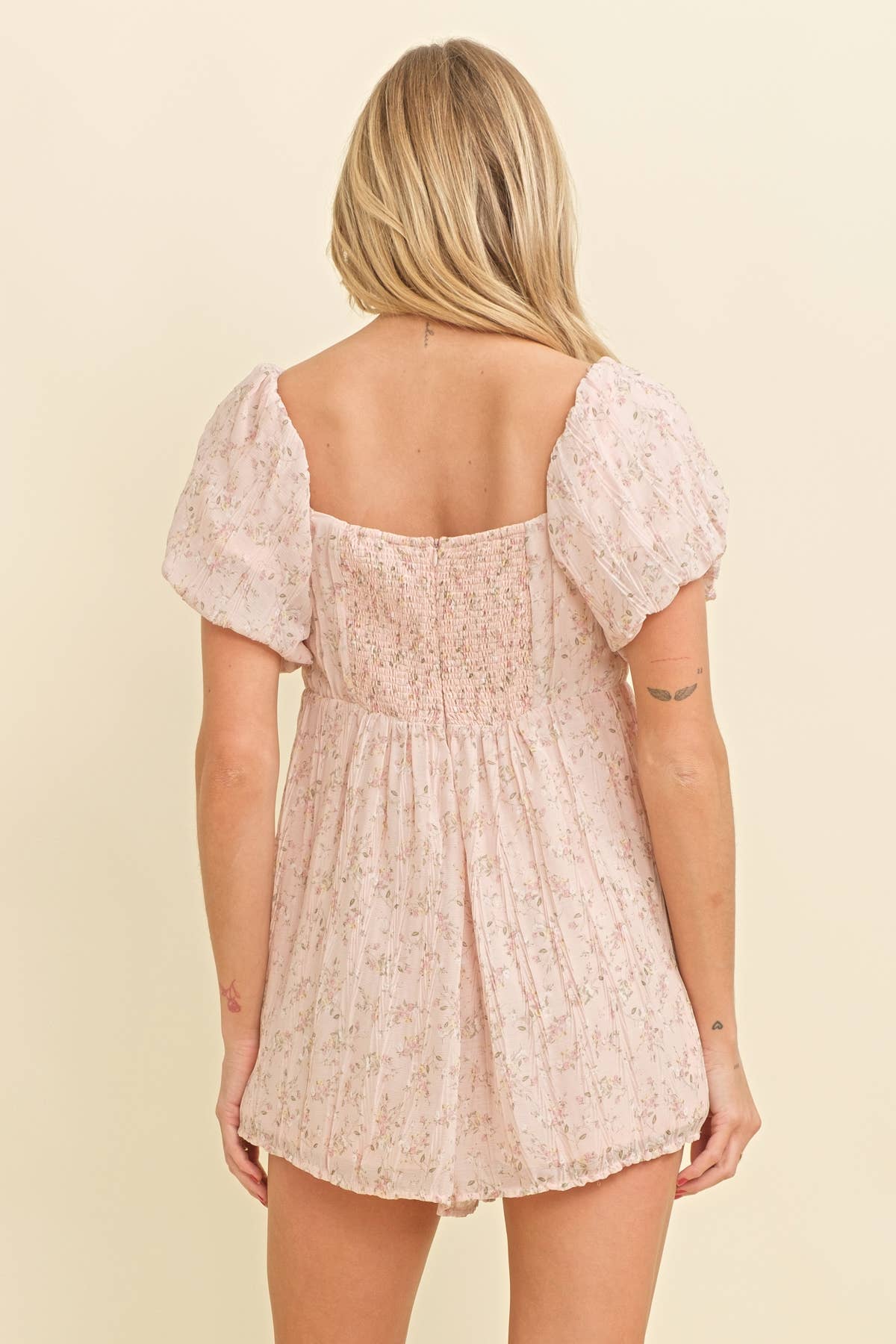 Pink Floral Smocked Romper