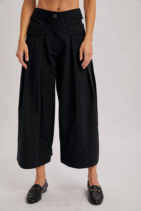 Black Pleated Wide-Leg Pants