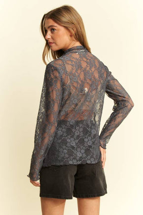 Plus Black Mesh Floral Print Top