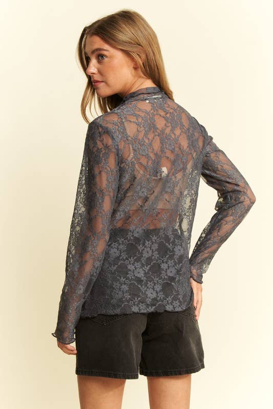 Plus Black Mesh Floral Print Top