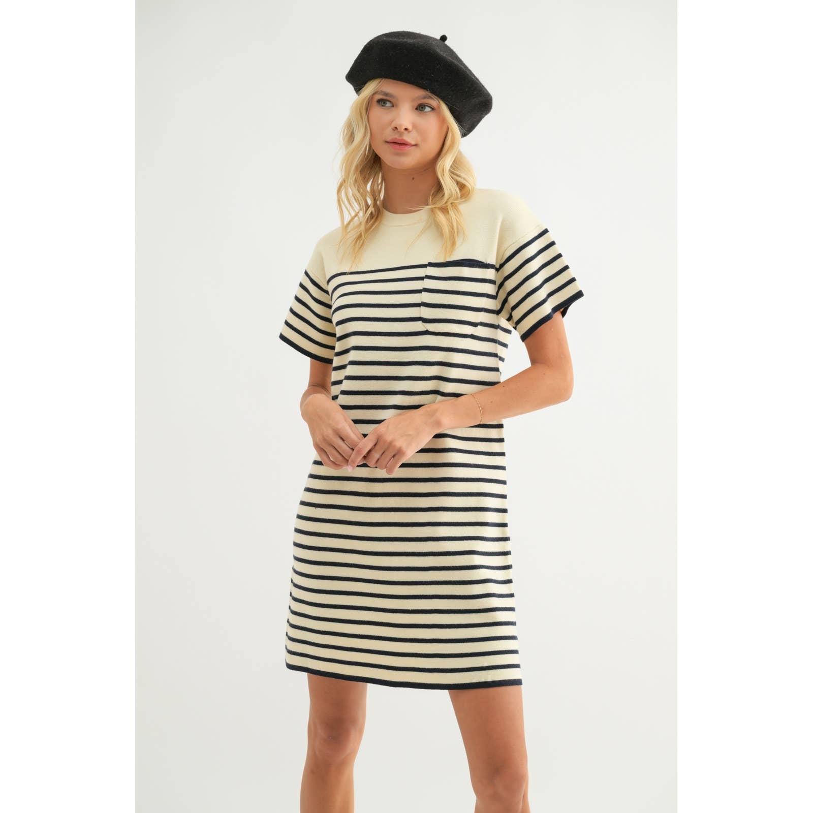 Cream & Black Striped Sweater Mini Dress