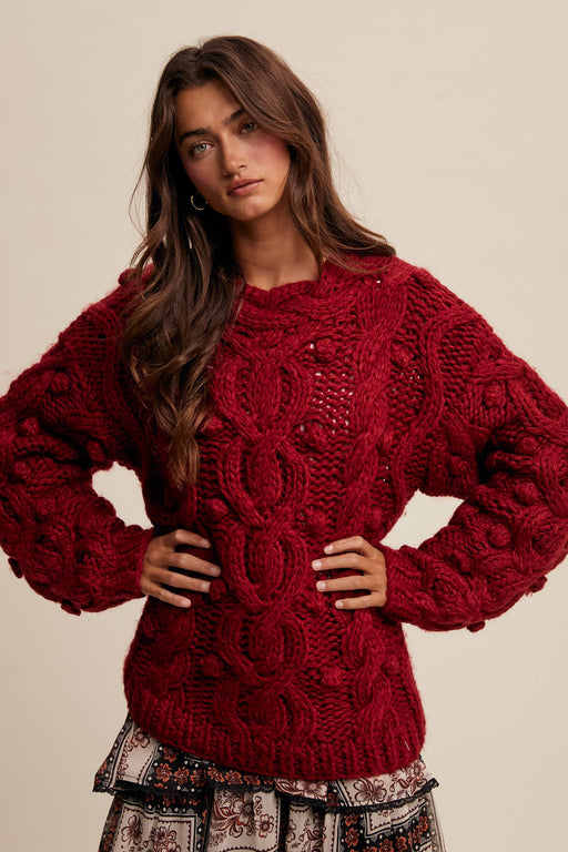 Red Chunky Cable Knit Sweater