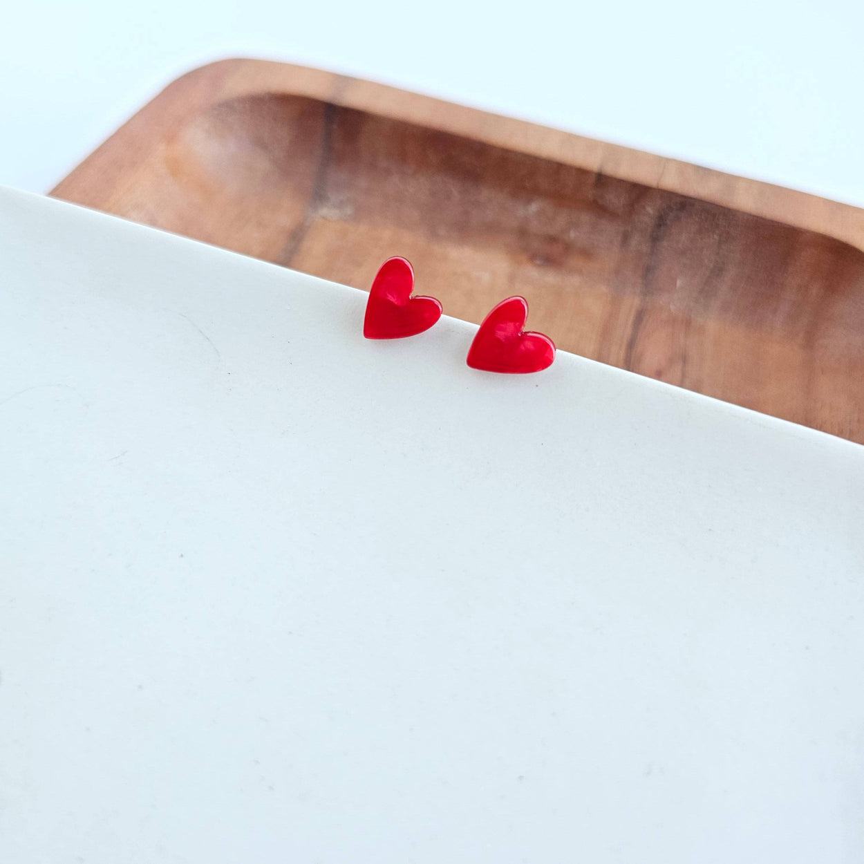 Red Hand Drawn Heart Studs