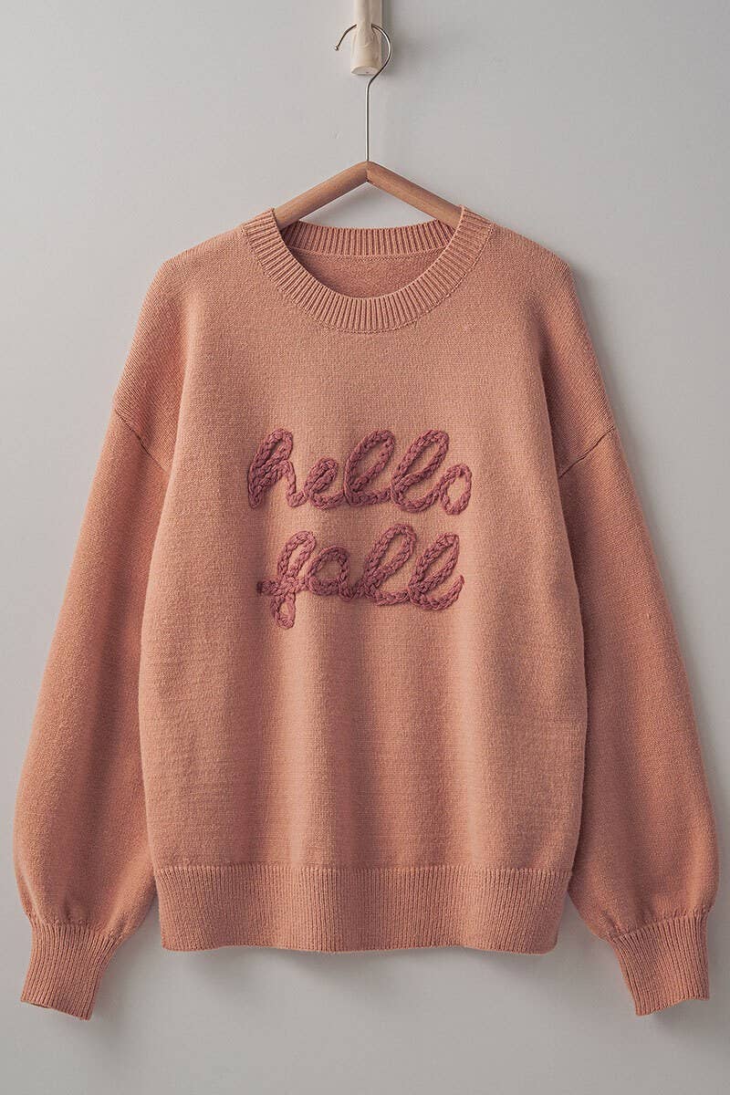 Hello Fall Knit Crewneck Sweater