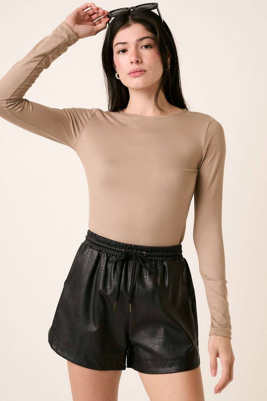 Taupe Round Neck Long Sleeve Knit Top