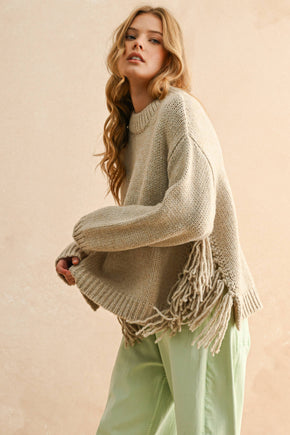 Stone Fringe On The Side Sweater