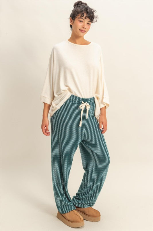 Green & Cream Striped Drawstring Lounge Pants