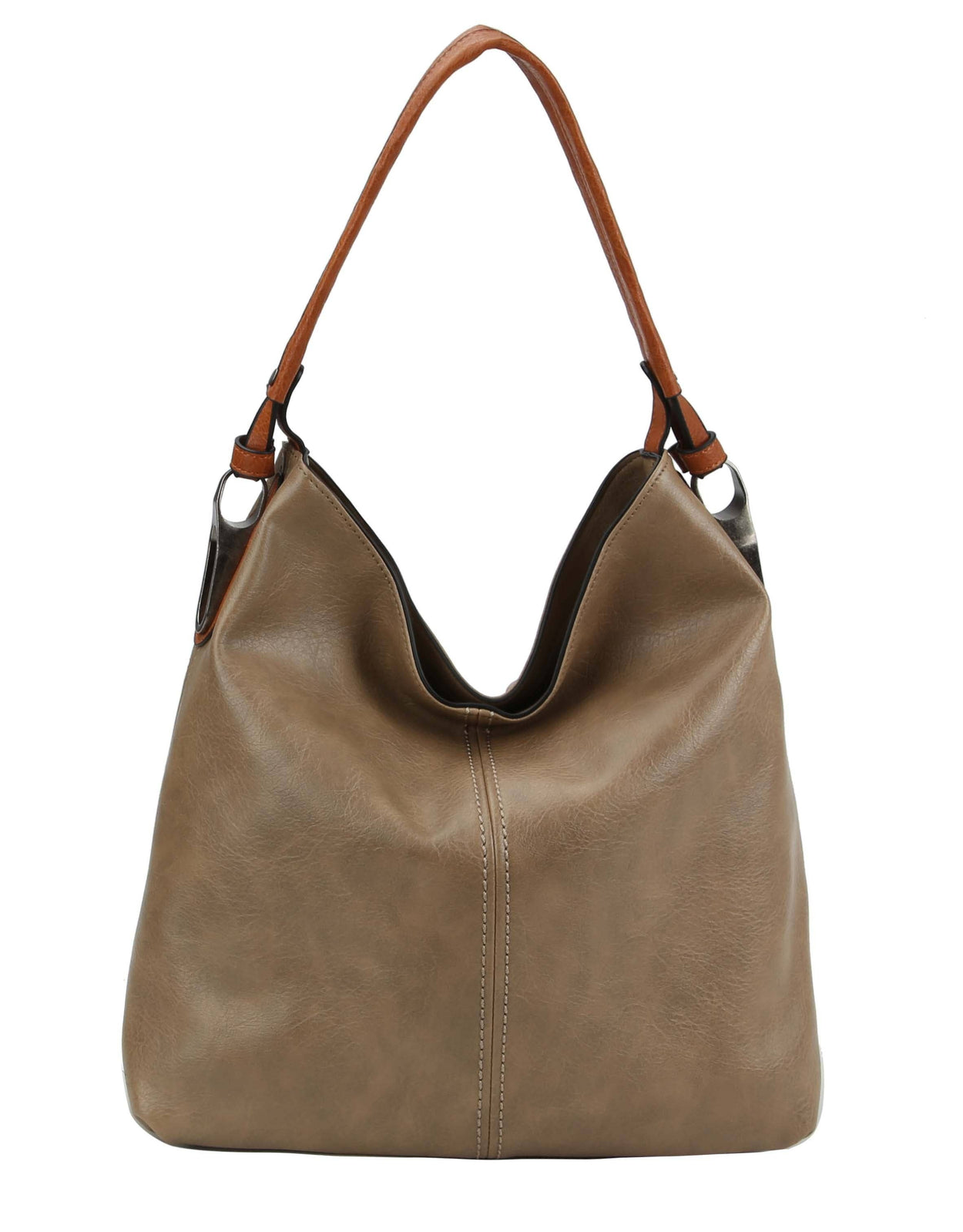 Mocha Side Metal Accent Hobo Bag