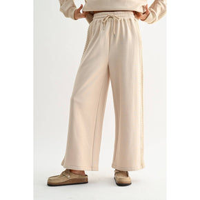 Beige Cable Knit Trim Bottoms