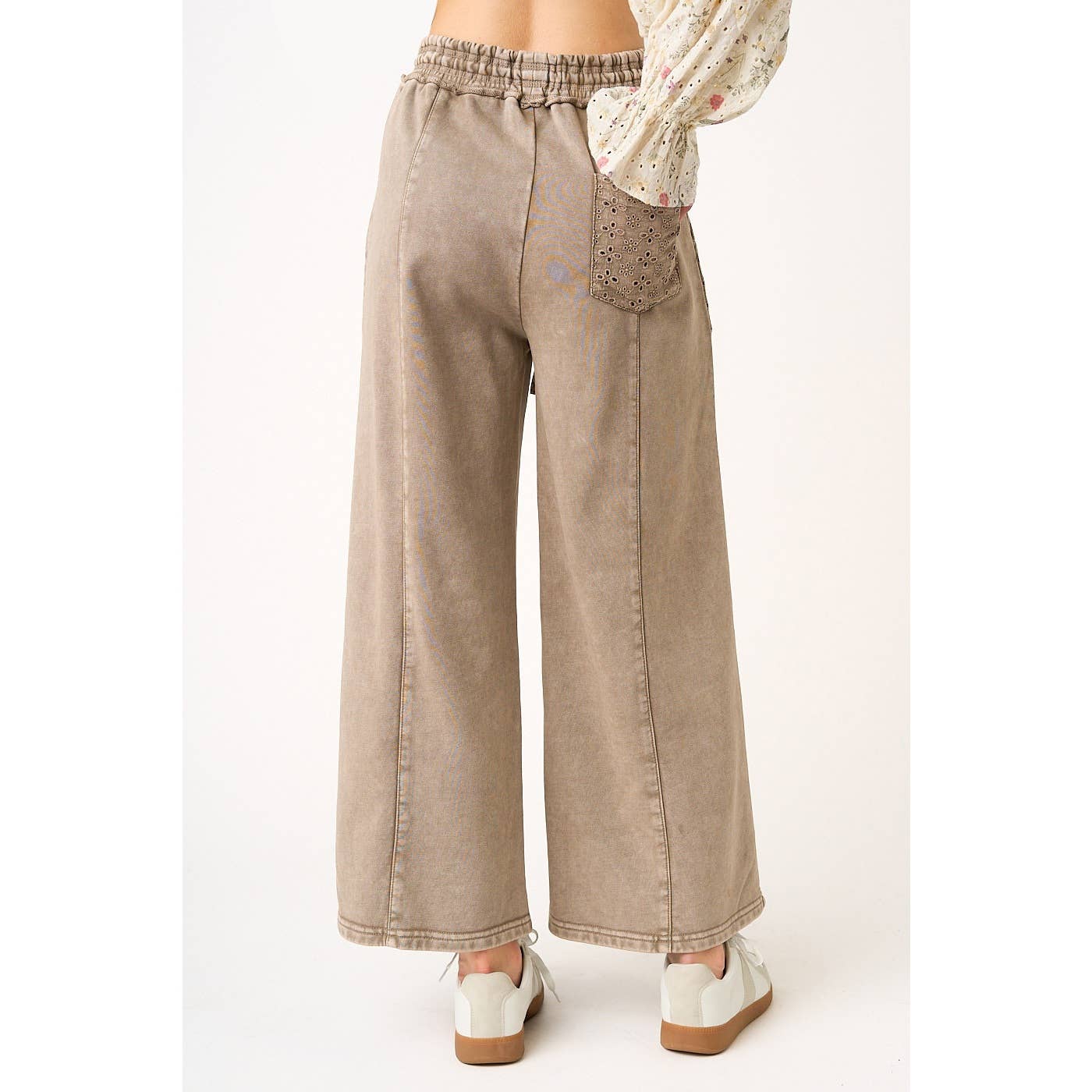 Mocha Eyelet Lace Pocket Wide Leg Pants