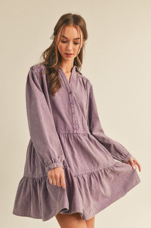Iris Tiered Button Down Washed Denim Mini Dress