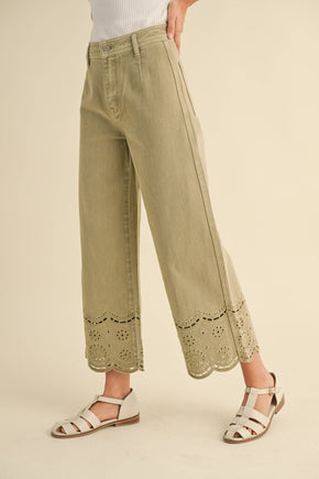 Washed Olive Embroidery Bottom Pants