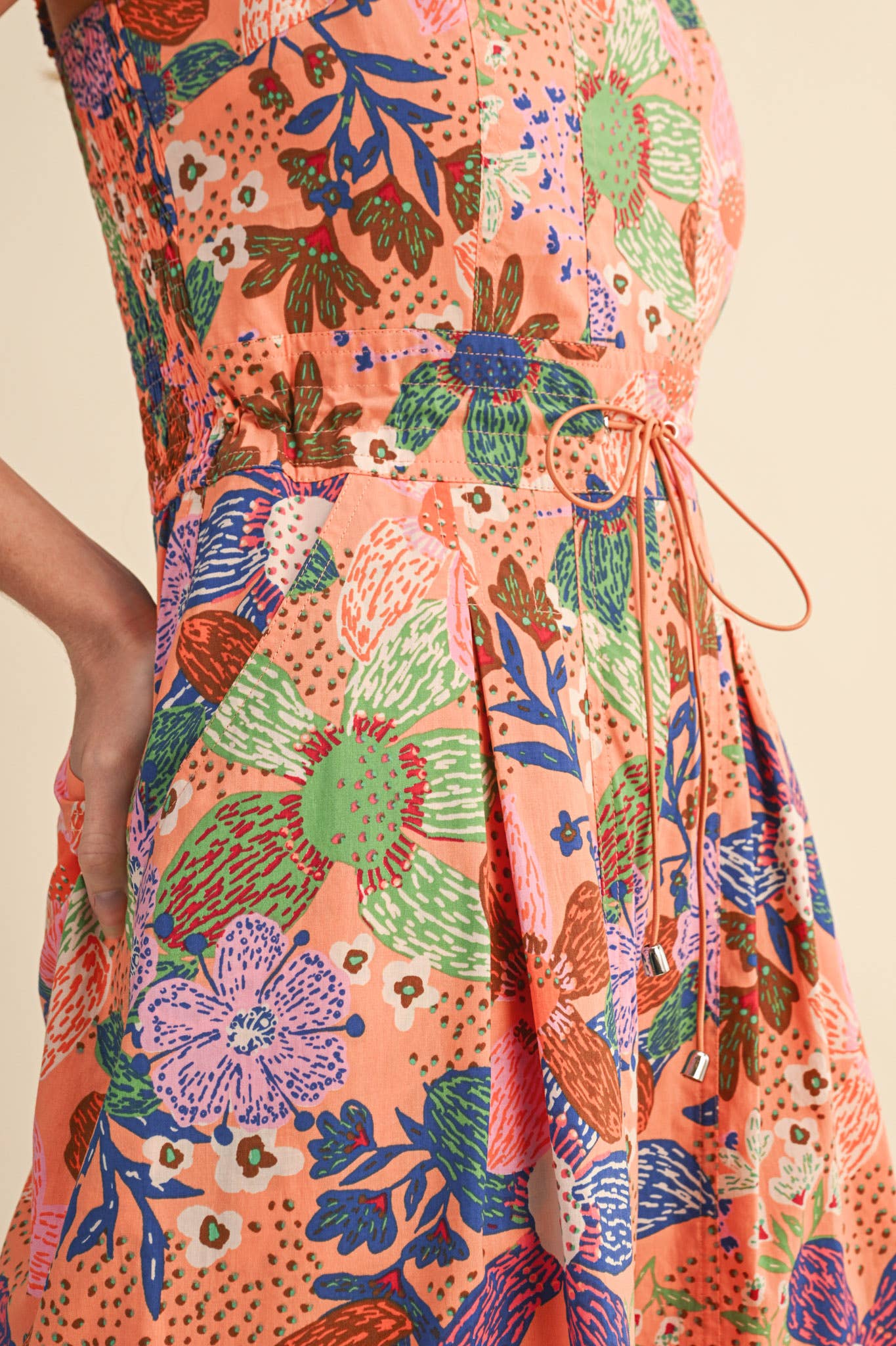 Coral Floral Pleated Wide Leg Jumpsuit