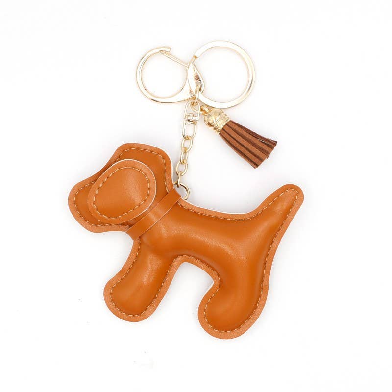 Brown Leather Dog Bag Charm Keychain